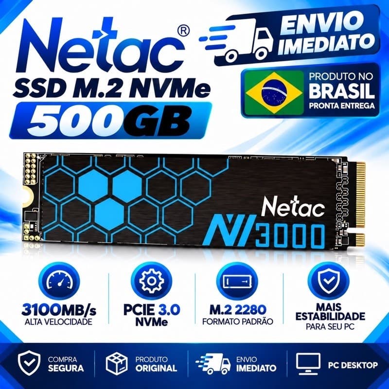 SSD M.2 NVMe Netac 500GB 3100MB/s PCIE 3.0.