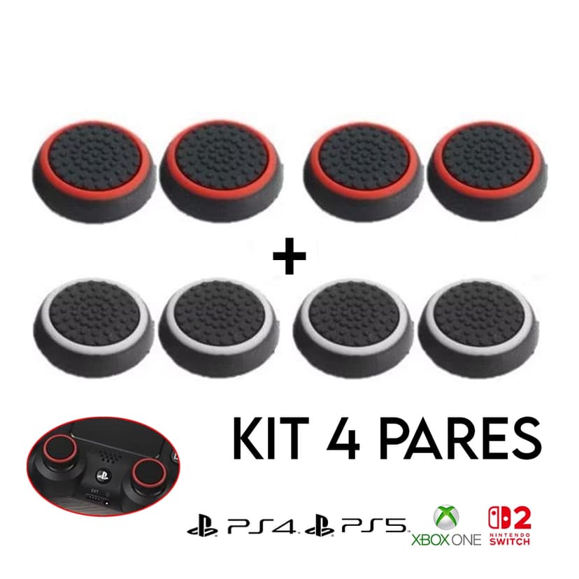 Kit 4 Pares 8 unidades de Grip Silicone Botão Ps3 Ps4 Ps5 Xbox Wii Switch 2