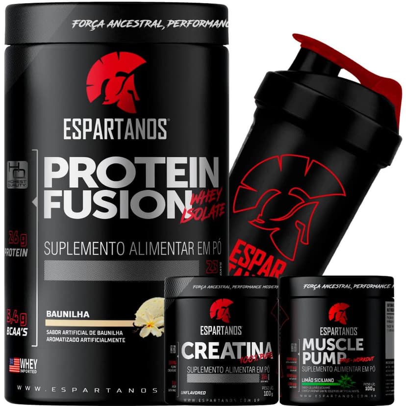 KIT Whey Protein Fusion + Creatina + Pré Treino + Shaker - ESPARTANOS
