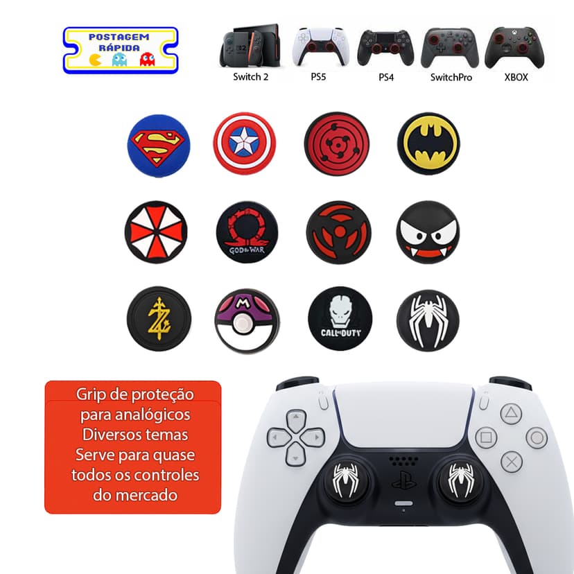 Grip Thumb Stick PS4 PS5 Switch 2 Xbox Silicone Antiderrapante 2 Un