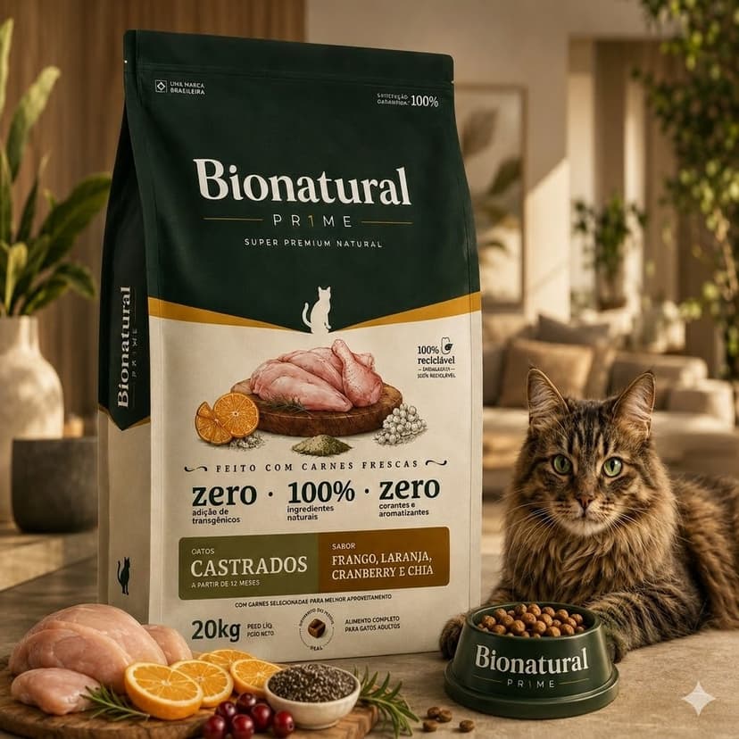 Ração Gato Bionatural Prime Gatos Castrados Frango 20kg Super Premium