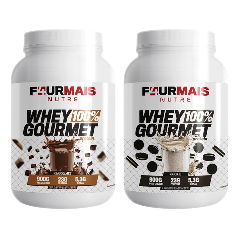 Kit 2 Whey Protein Gourmet F4URMAIS  900g CADA – 23g Proteína por Dose Vários Sabores