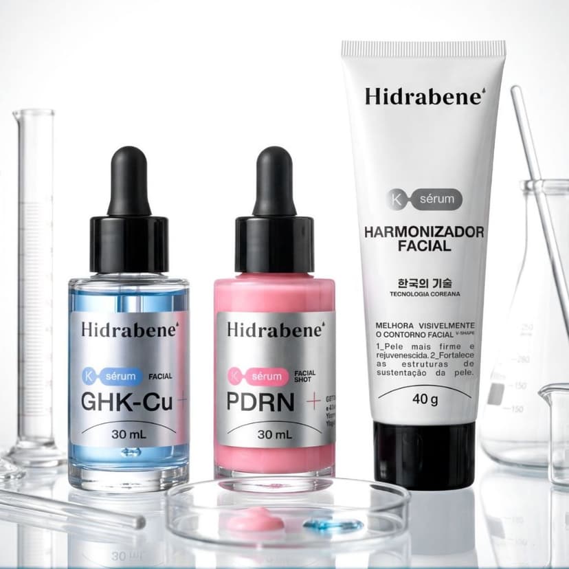 Kit Linha Coreana Hidrabene K-Sérum Harmonizador Facial + Sérum GHK-Cu + Sérum PDRN Skincare