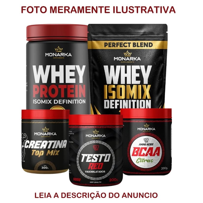 Whey Protein Blend Concentrado Isolado 1Kg + Creatina 300g + BCAA 200g + Pre treino Testo 200g - 01