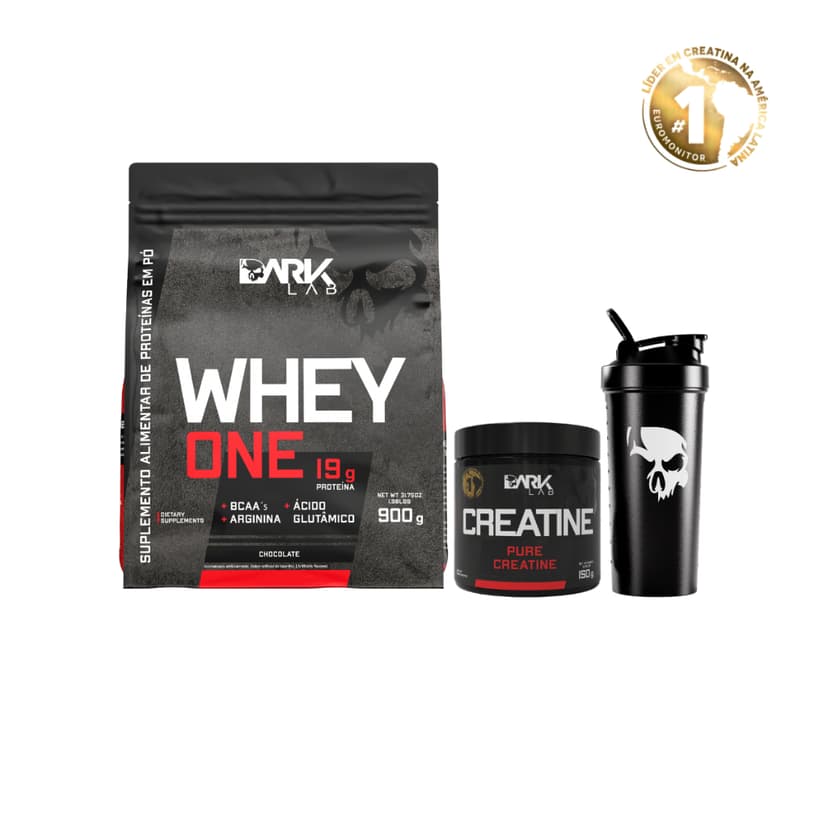 Whey Protein One Refil 900g + Creatina Monohidratada Pura 150g + Coqueteleira Fuse 700ml - Dark Lab