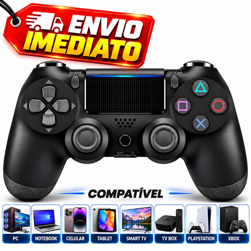 Controle Gamer Bluetooth Sem Fio Para Pc Videogame Ps4 Xbox Preto