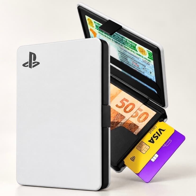 Carteira Porta Cartões Gamer PS5 com Porta CNH e Dinheiro