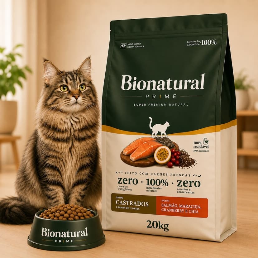 Ração Gato Bionatural Prime Gatos Castrados Salmao 20kg Super Premium