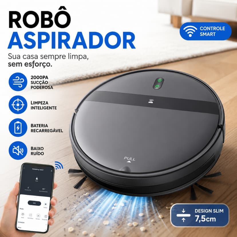 Robô de Limpeza Inteligente Aspirador Automático Anti-colisão Anti-queda Recarregável USB