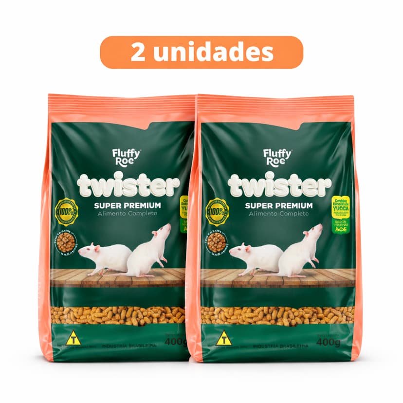 KIT C/2 Ração Fluffy Roe Twister - 400g Super Premium Minas Nutri Alimentação Completa com Extrato de Yucca