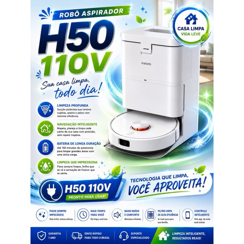 Robô Aspirador Xiaomi H50 127v | 10.000Pa Original-Lacrado