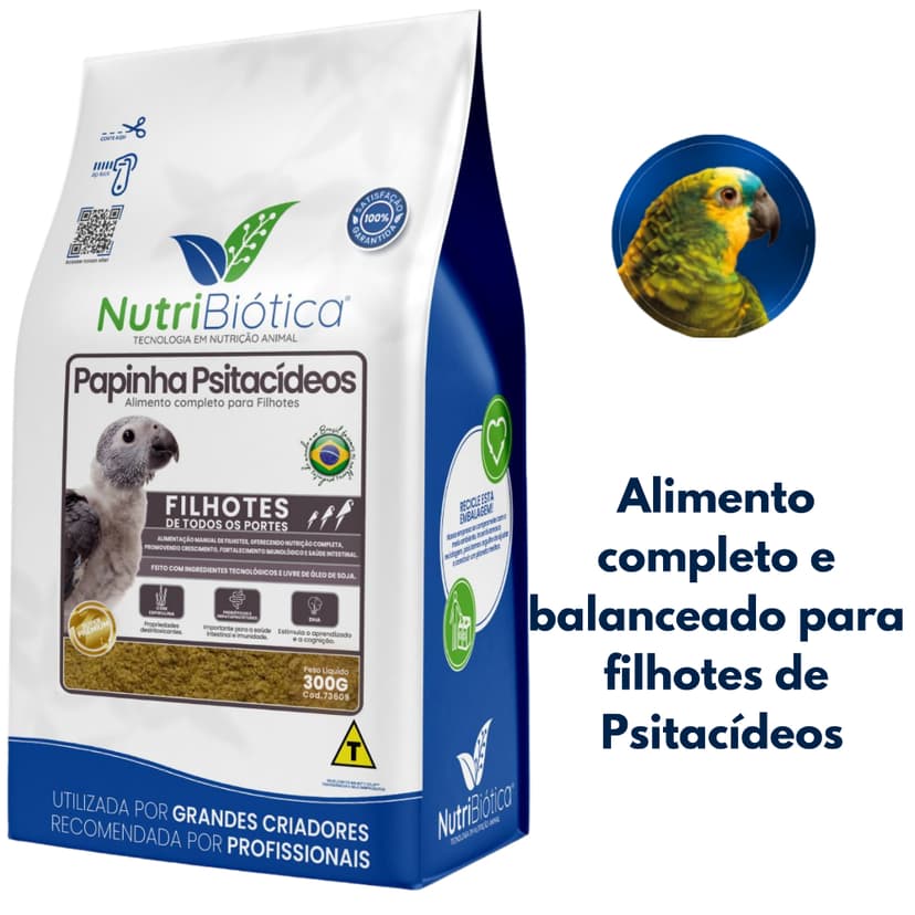 Papinha 300g Psitacídeos Nutribiótica Super Premium Pássaro Calopsita Papagaio Ringneck Periquito