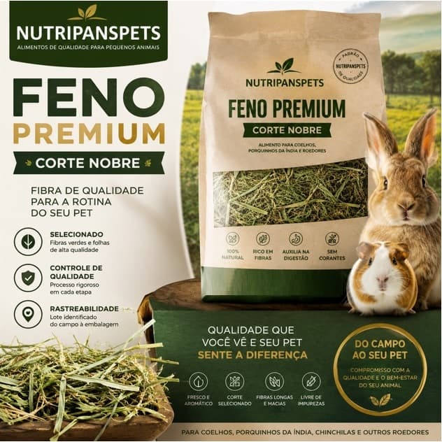 2kg Feno Fresco Premium Corte Nobre Coelhos Porquinho da Índia Hamsters Gerbil entre outros Roedores Verdinho