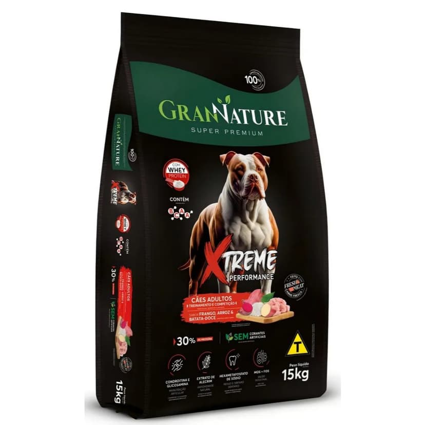 Ração Gran Nature Adulto Xtreme Super Premium 15kg Alta Performance Whey Bcaa Batata Doce