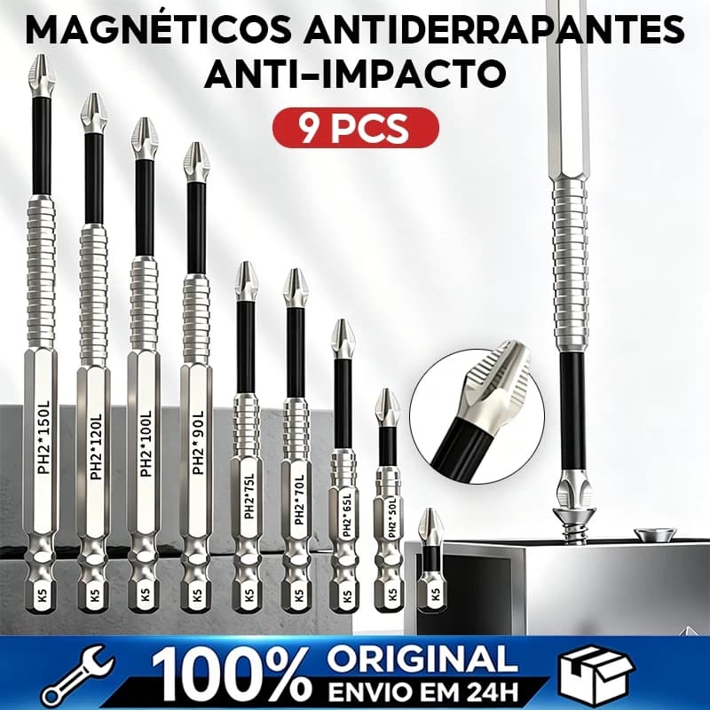 kit 9 bits ph2 philips magnéticos antiderrapantes, resistentes a impacto, liga s2 para parafusadeira de impacto
