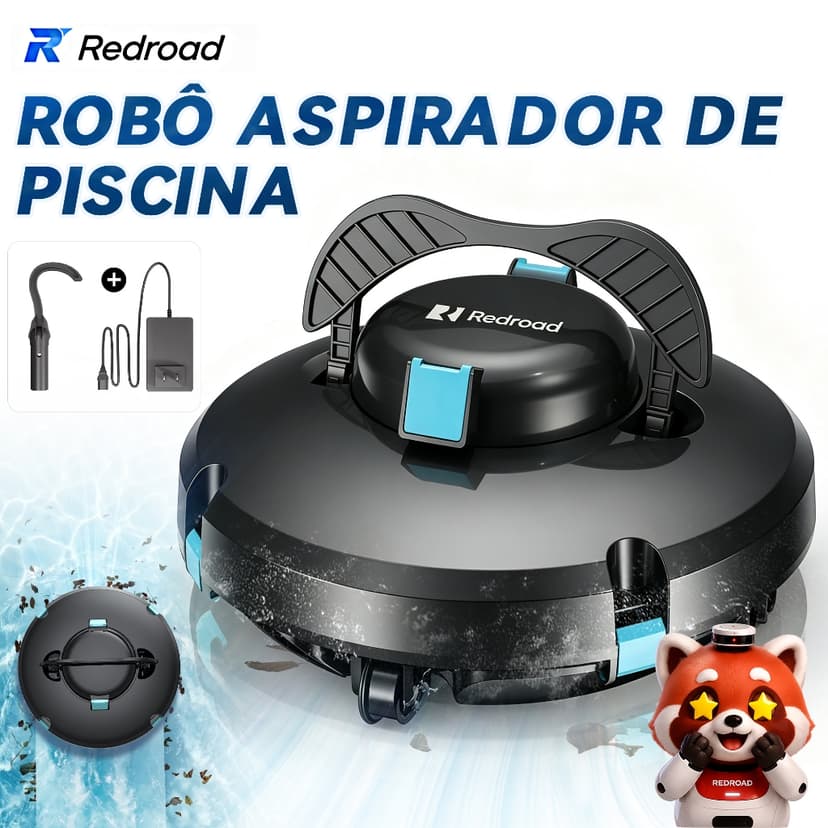 Aspirador de Piscina sem Fio Inteligente 150Min  Limpeza Automática Piscinas Até 120m² Redroad S1