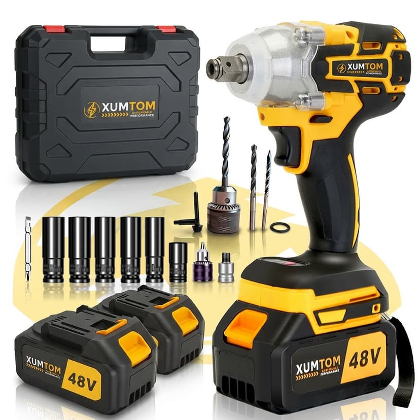 Chave de Impacto 48V Parafusadeira Furadeira Elétrica Sem Fio Com 2 Bateria Motor Brushless Kit Completo Acessórios
