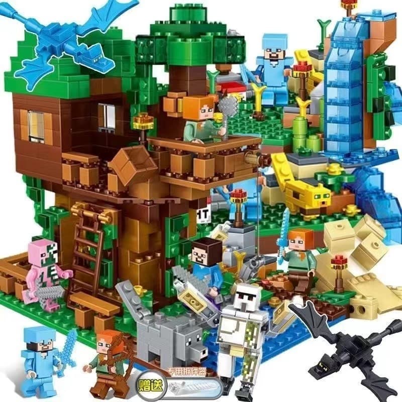 1450 pçs Lego Mundo de Blocos Steve Village Cachoeira Pequena Crianças Montagem Educacional Brinquedo Presente