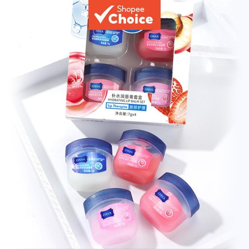 Conjunto de 4 Máscaras & Bálsamos Labiais, Tratamento Hidratante e Reparador para Lábios Secos, Kit de Cuidados