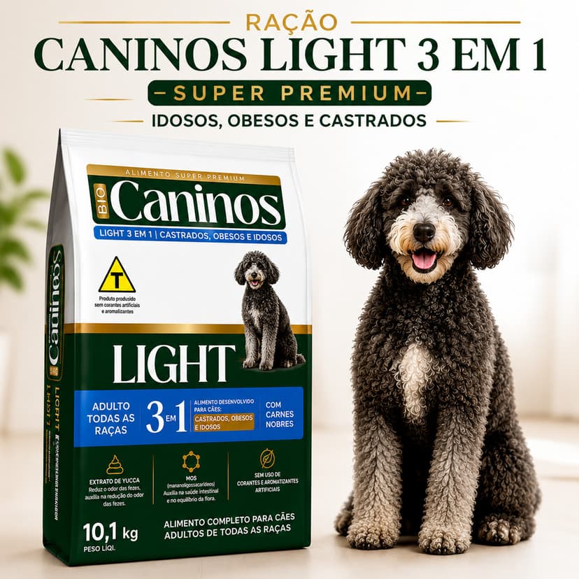 Ração Caninos Light 10kg Castrado Obeso Idoso 25% Proteina Super Premium Sabor Carnes Nobres