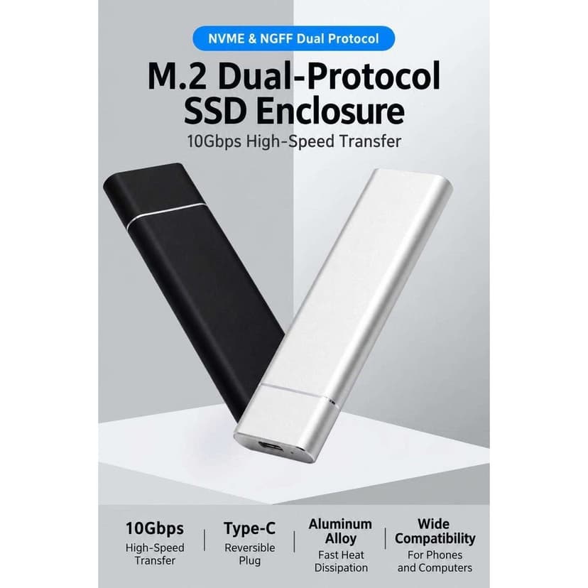 M . 2 Protocolo Duplo NVMe NGFF SATA SSD Gabinete Type C Unidade De Estado Sólido Externa Caso Adaptador M2 Portátil Cai