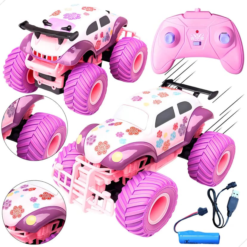 Carrinho Brinquedo Controle Remoto Recarregável Jipe Rosa 2.4g Carro Feminino