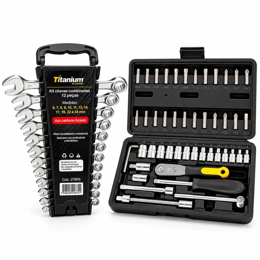 Kit Jogo Ferramentas 48 Pc C/ Chave Combinadas Titanium