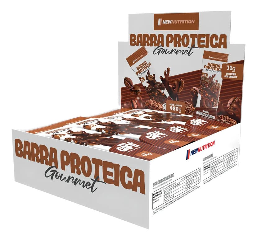 Suplemento Barra Proteína Proteica Gourmet Caixa 12 Unidades Sabor Café