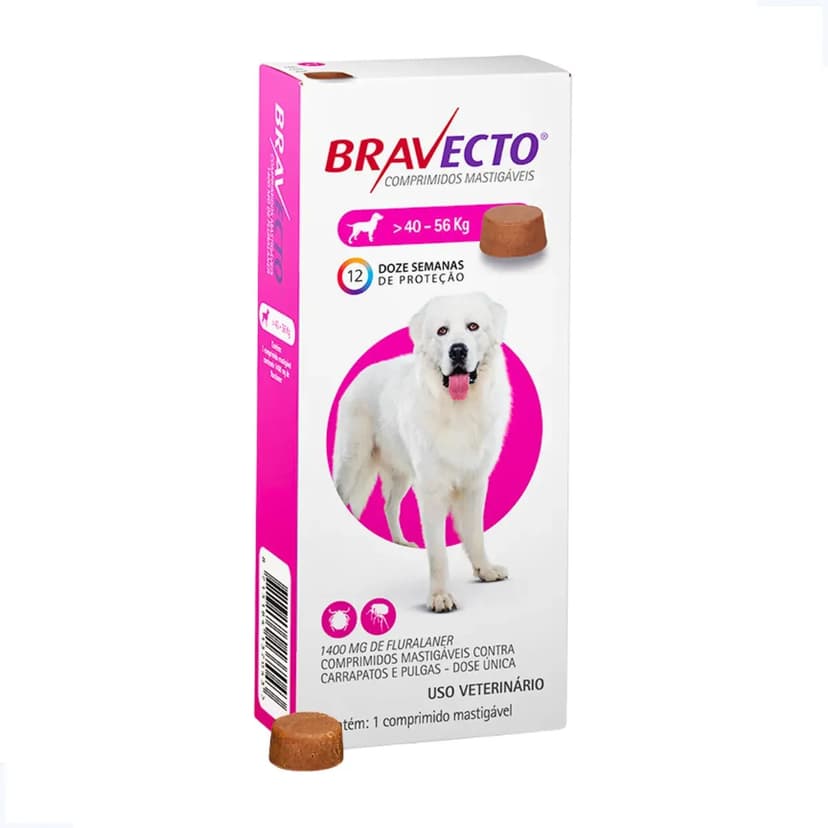 Antipulgas Carrapatos Bravecto 40 A 56 Kilos 1400mg Cachorro