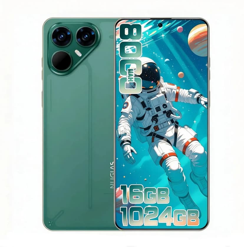 NUGLAS Pava8 Pro Celular 5G 16GB RAM 1024GB ROM Dimensity 9200 3,5GHz Android 16 Tela 6,82 3840x2160 Câmera Principal 108MP Frontal 32MP Bateria 8000mAh NFC GPS Dual SIM Bluetooth 5.4 Verde