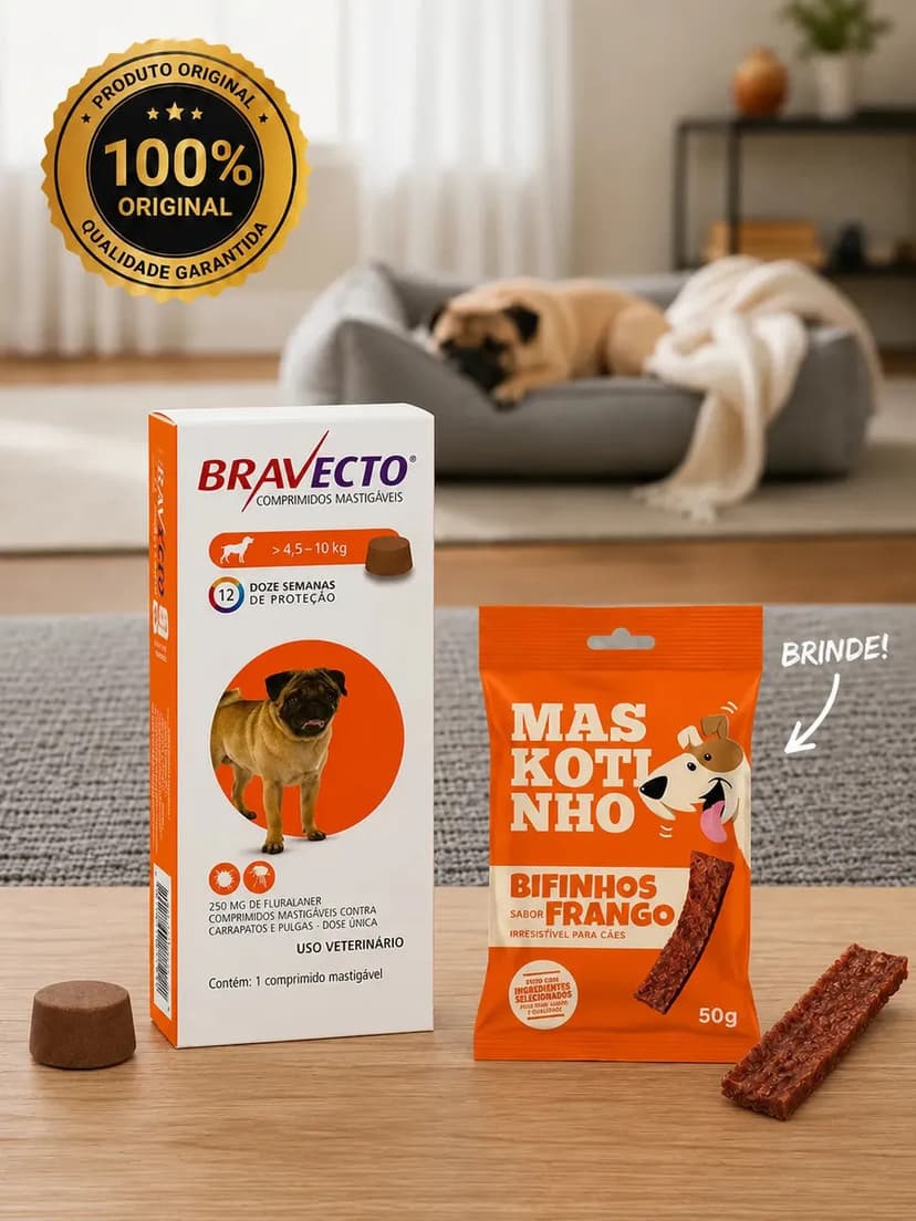 Bravecto Cães Comprimido Mastigável Antipulgas e Carrapatos 4,5-10kg 250mg