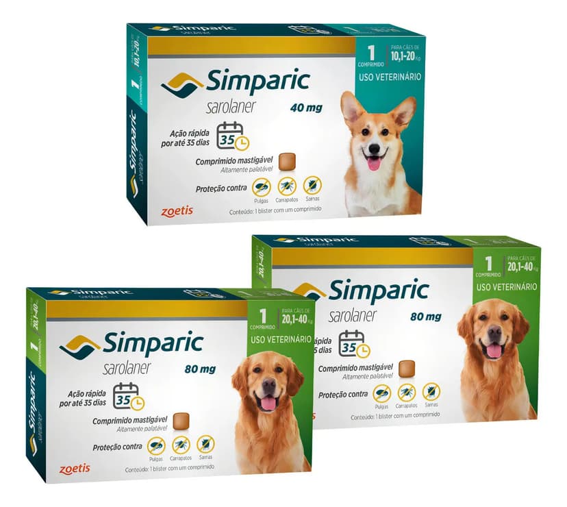 Antipulgas Simparic para Cães 10-20 kg com 3 Comprimidos