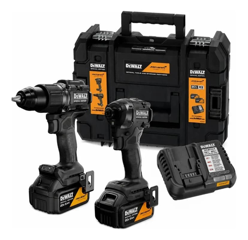 Parafusadeira e Furadeira de Impacto Dewalt McLaren e Parafusadeira com 2 Baterias, Carregador e Maleta DCK2222MP2T