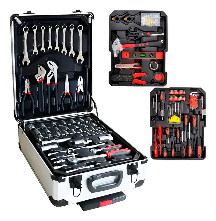 Jogo Ferramentas 186 Peças Completa Profissional + Maleta Cinza