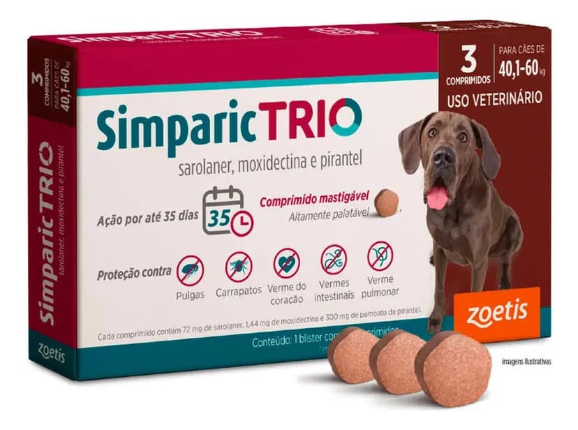 Simparic Trio 72mg Para Cães 40,1 A 60kg 3 Comprimidos