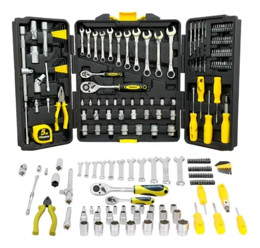 Kit Jogo Ferramentas Maleta 128 Peças Titanium Soquetes Cor Amarelo