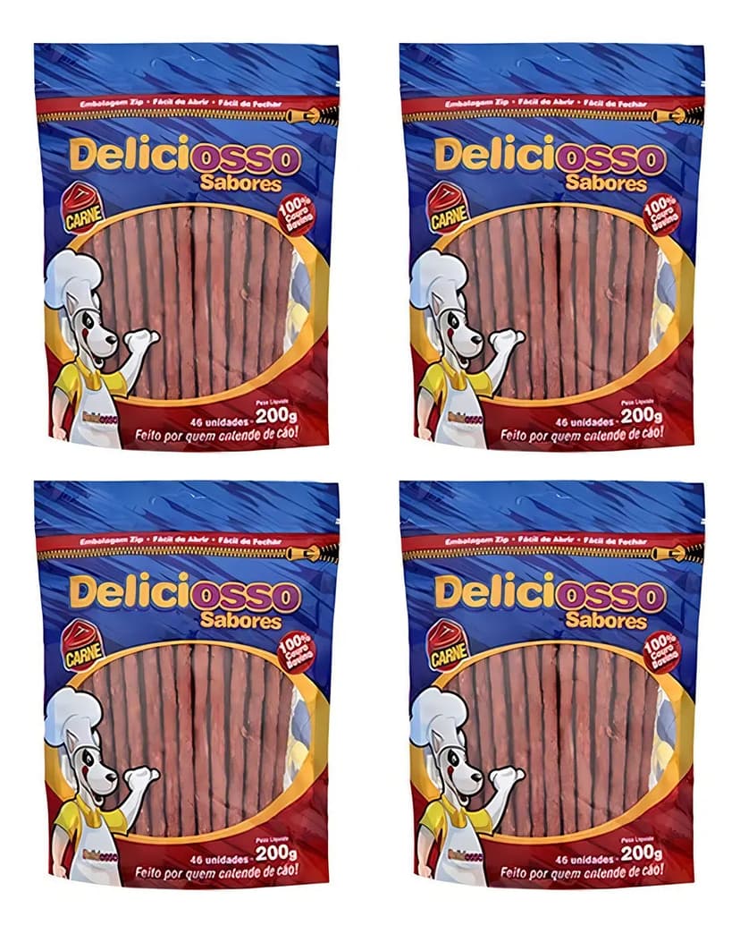 4 Pacotes Petisco Cachorro Palito Ossinho Fino Sabor Carne