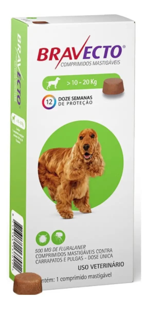 Bravecto 500mg Comprimido Antipulgas E Carrapatos Para Cães Cor Carne