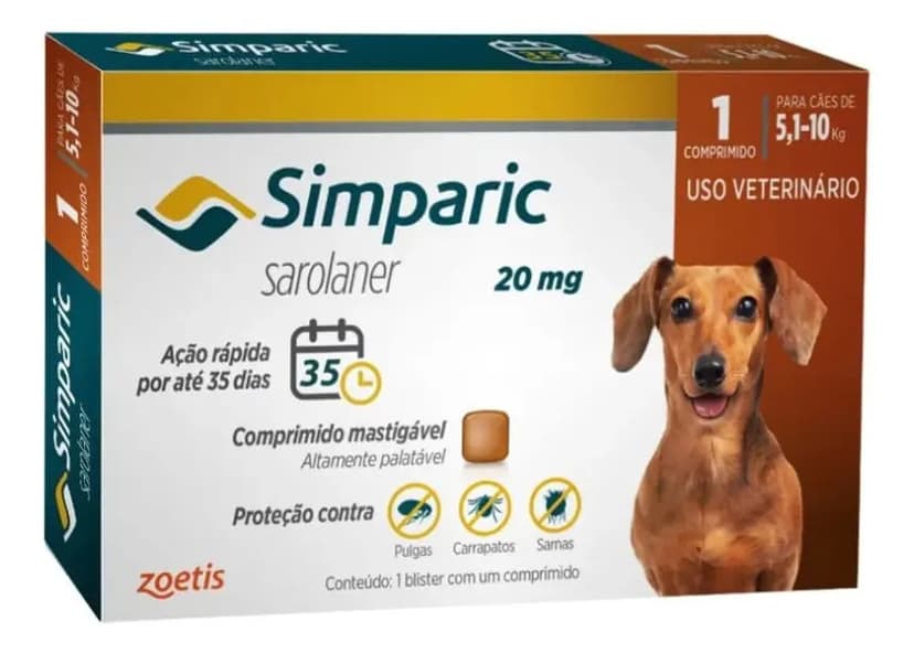 Simparic 20mg 5,1 a 10kg SIMPARIC Cão