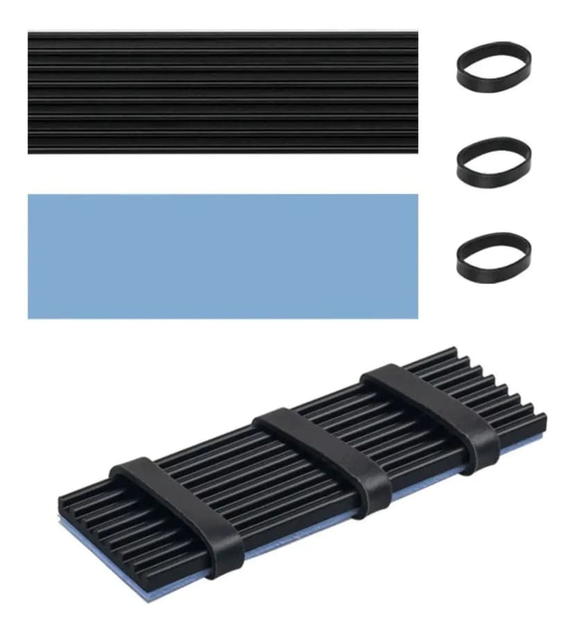 Dissipador de Calor Alumínio SSD NVMe M2 M.2 2280 Com Thermal Pad e Borrachas de Fixação