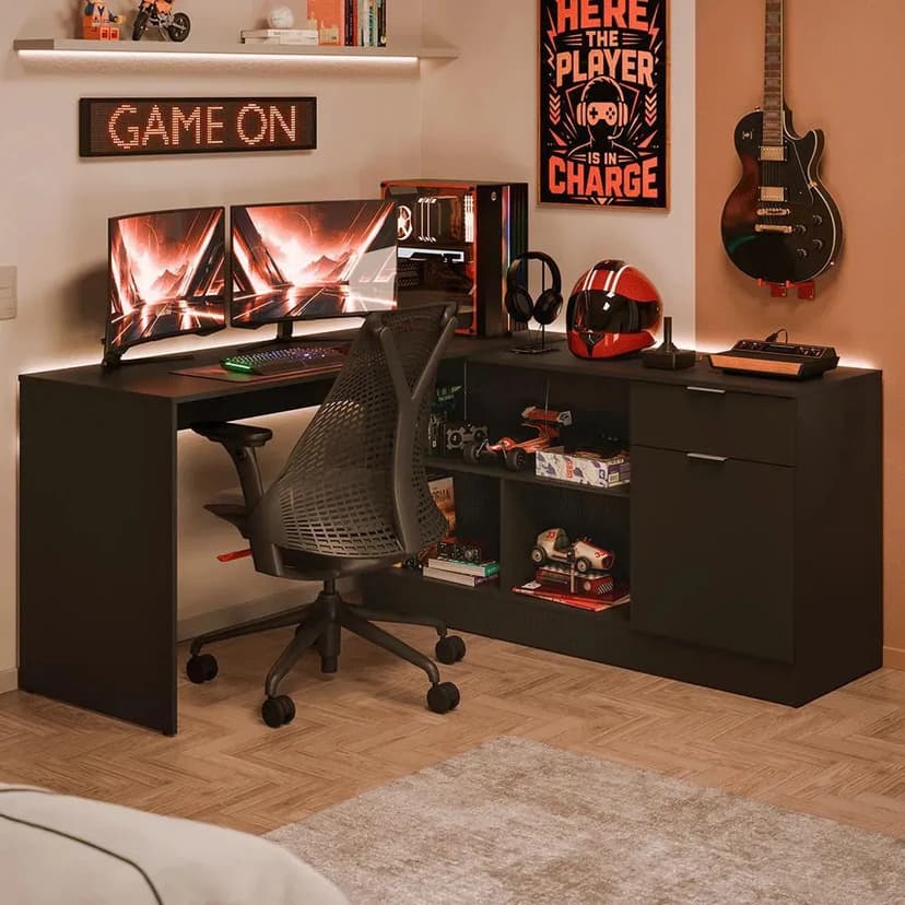 Escrivaninha Em L Para Computador Gamer Roma Madesa Marrom