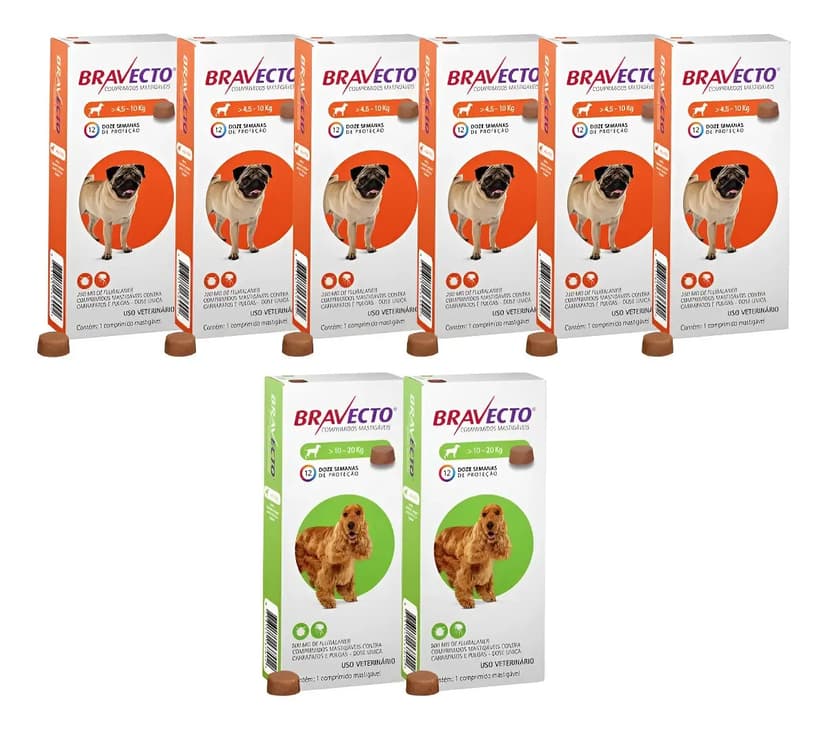 06 Bravecto 4,5 A 10kg E 02 Bravecto 10 A 20 Antipulgas Cão