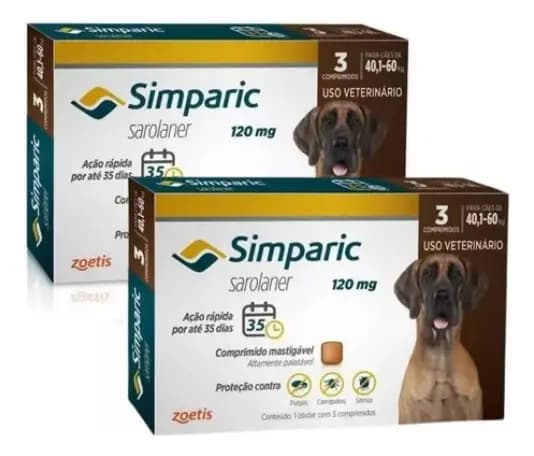 Antipulgas Zoetis Simparic 120mg Cães 40-60kg 3 Comprimidos