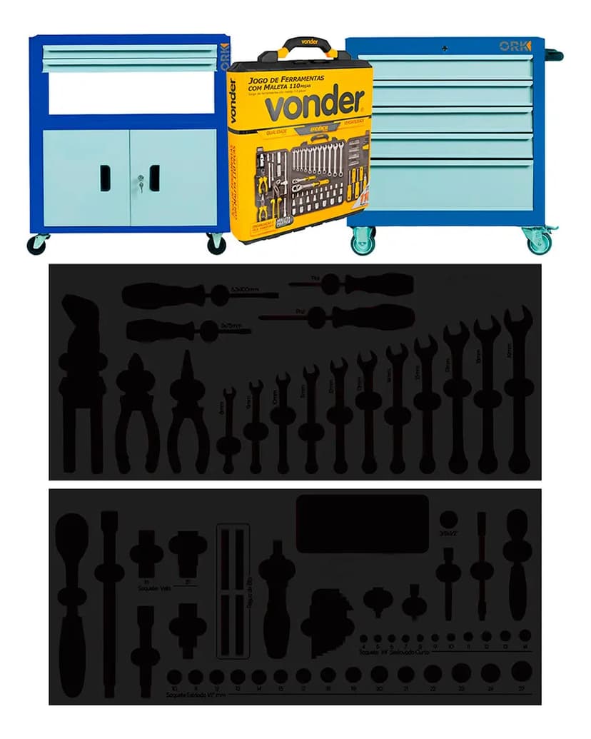 Berço Eva Jogo Ferramentas Xtrong 110pcs Carrinho Xtrong