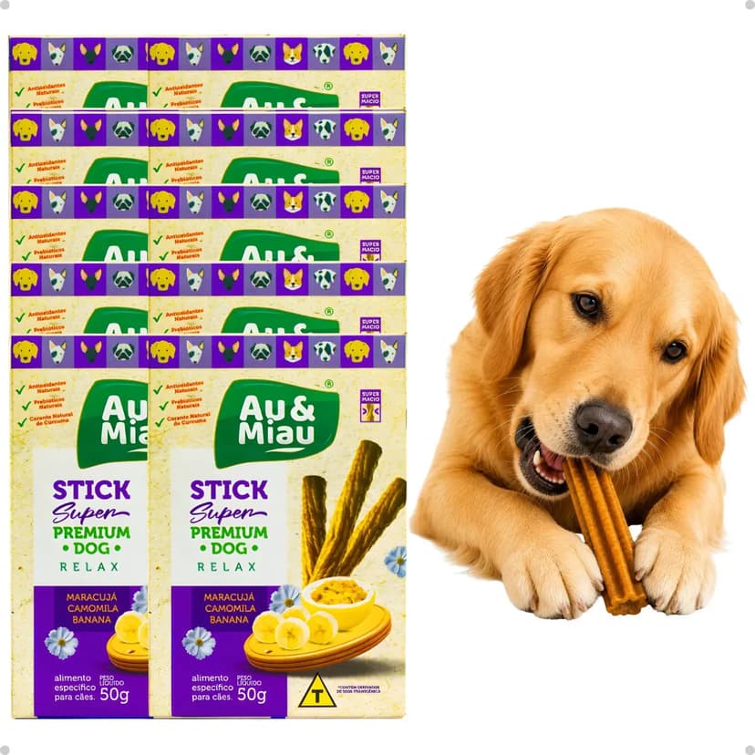 Kit 10 Petisco Natural Premium Snack Stick Premium Dog Relax Petisco Cachorro 500g