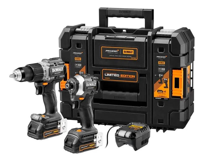 Parafusadeira e Furadeira 13mm DEWALT x McLAREN + Parafusadeira de Impacto 6,35 mm DCK200ME2GT Edição Limitada