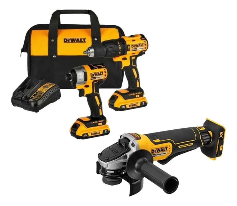 Kit Parafusadeira e Furadeira de Impacto Dewalt DCD778 e Parafusadeira DCF7871 e Esmerilhadeira DCG413B
