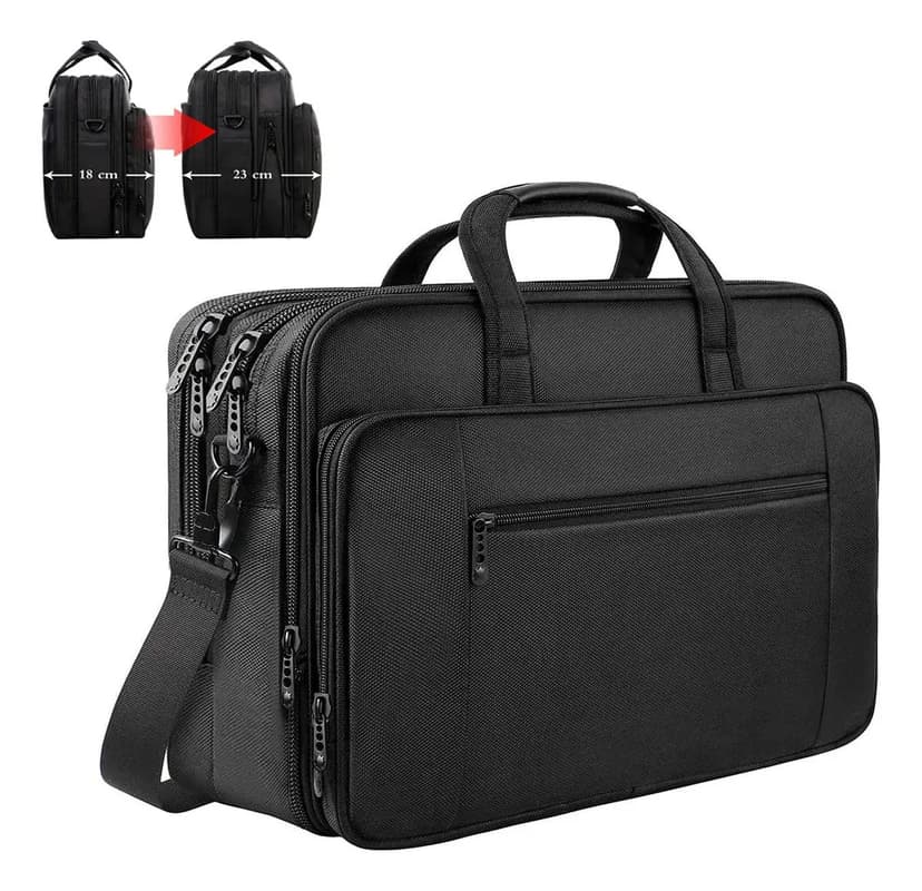 Maleta Para Notebook, Pasta Para Notebook De 17 Polegadas Masculina Executiva Portátil Expansível, Bolsa Notebook Impermeável E Acolchoada Com Alça Transversal, Mancro 1084 Preto