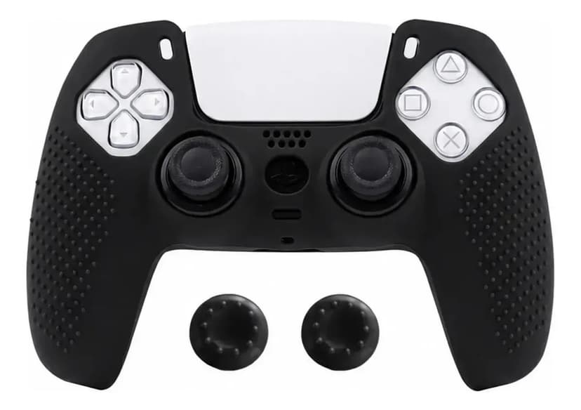 Capa Silicone Antiderrapante Para Controle Ps5 + Grips Preta Preto