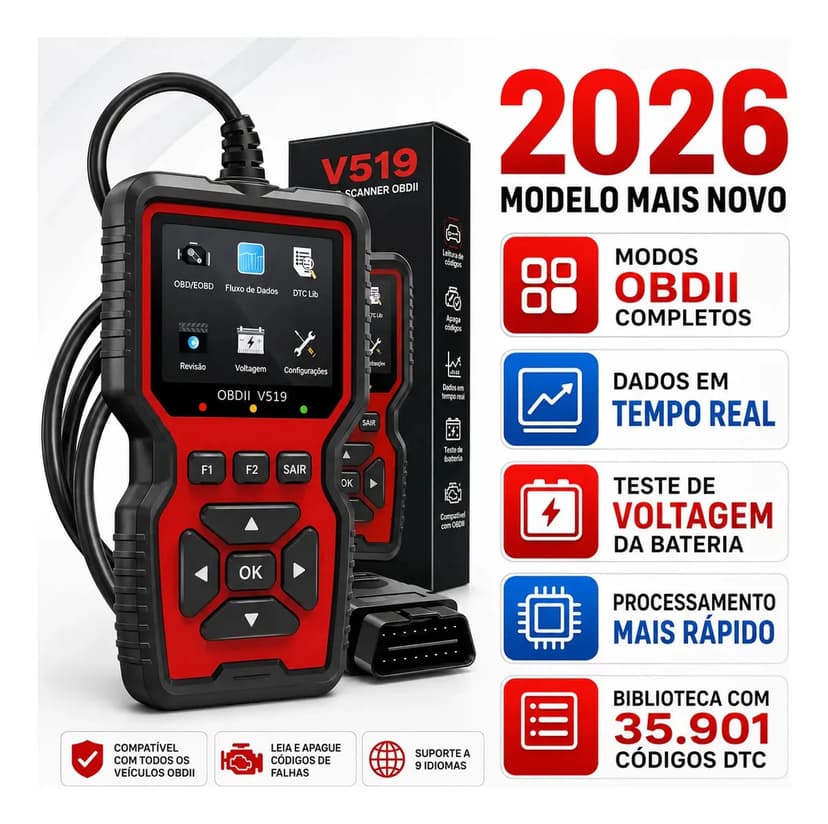 Scanner Automotivo Obd2 Launch Diagnóstico V519 Em Português